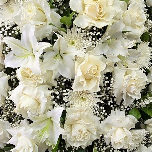 White rose detail — wedding bouquet work