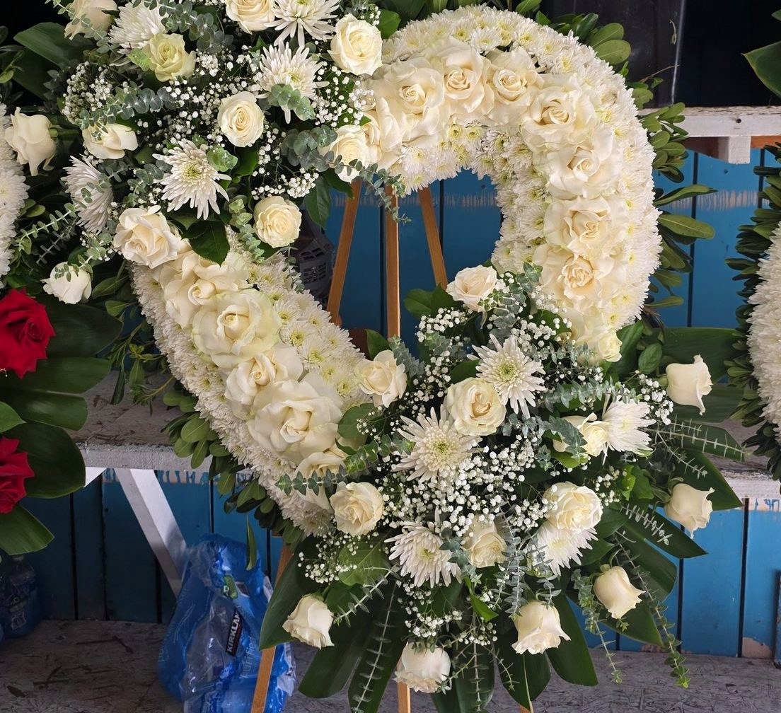 White rose sympathy wreath, made to order